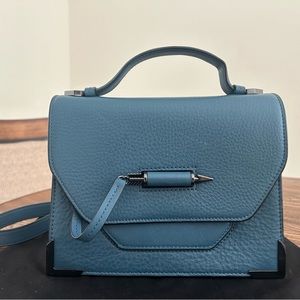 Leather shoulder handbag with handle